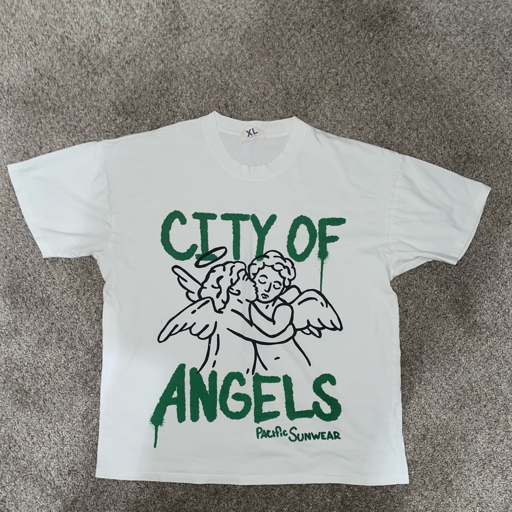 Pacific Sunwear Mens White and Green T-Shirt